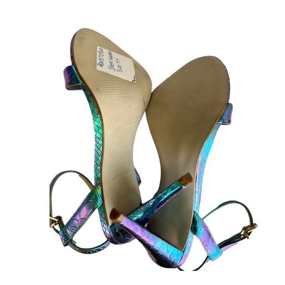 Steven Madden Carmelina Turquoise Metallic Snake-Embossed Sandal - Picture 7 of 16